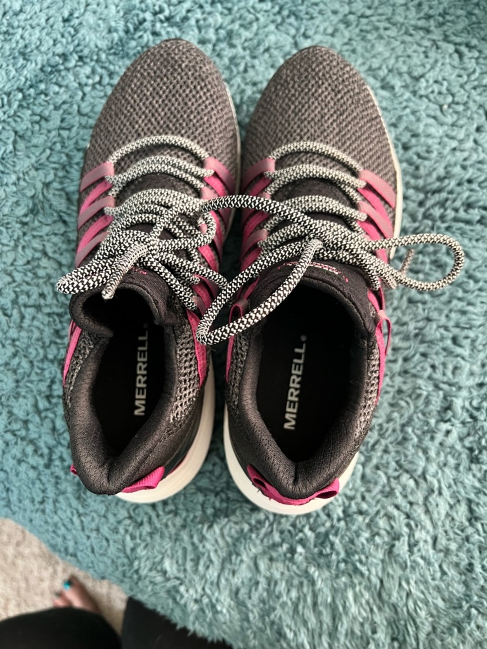 Merrell Women's Gray Knit Athletic Sneakers with Pink Accents